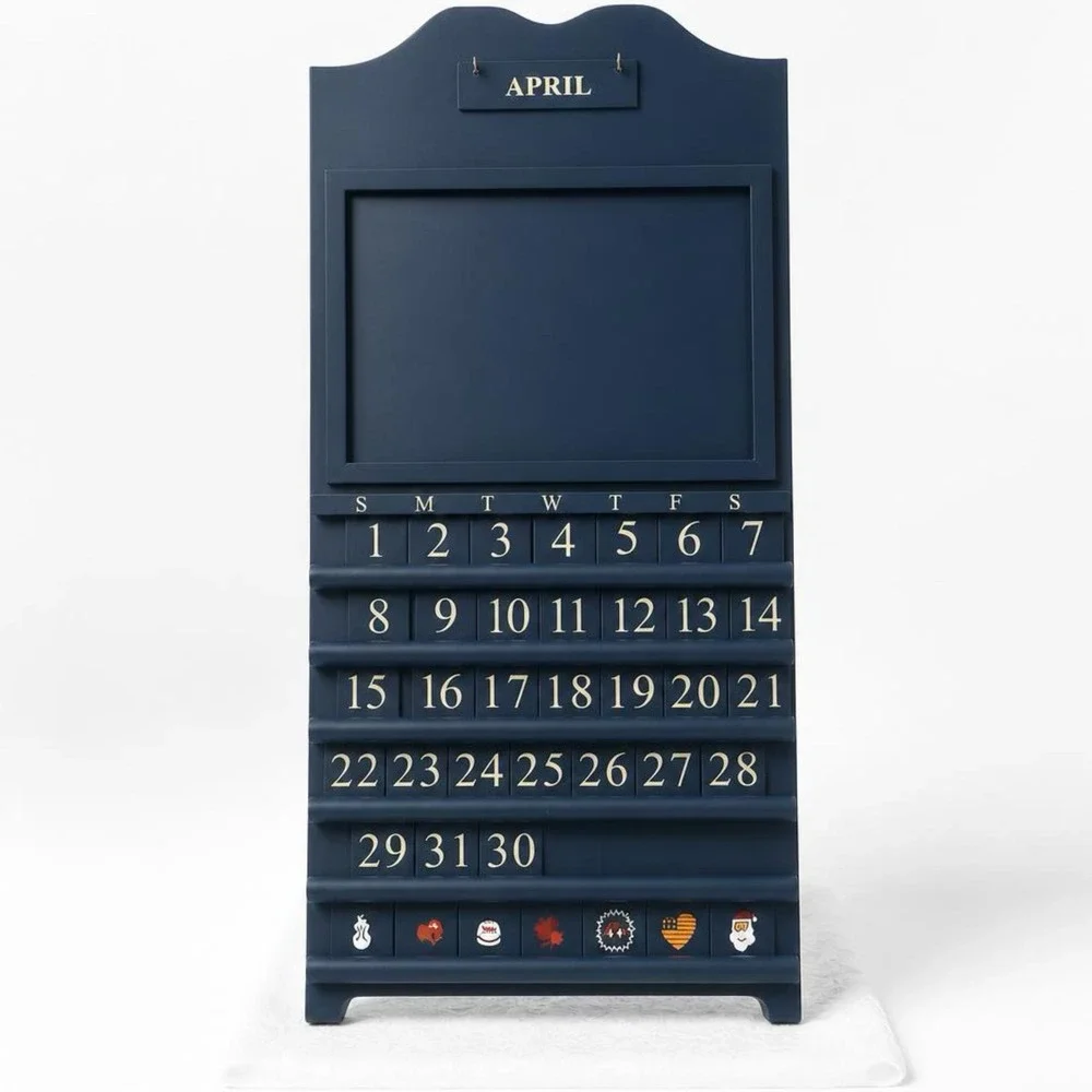 Vintage Wooden Block Blue Perpetual Calendar Complete Cottagecore Wall Mount - Picture 1 of 14